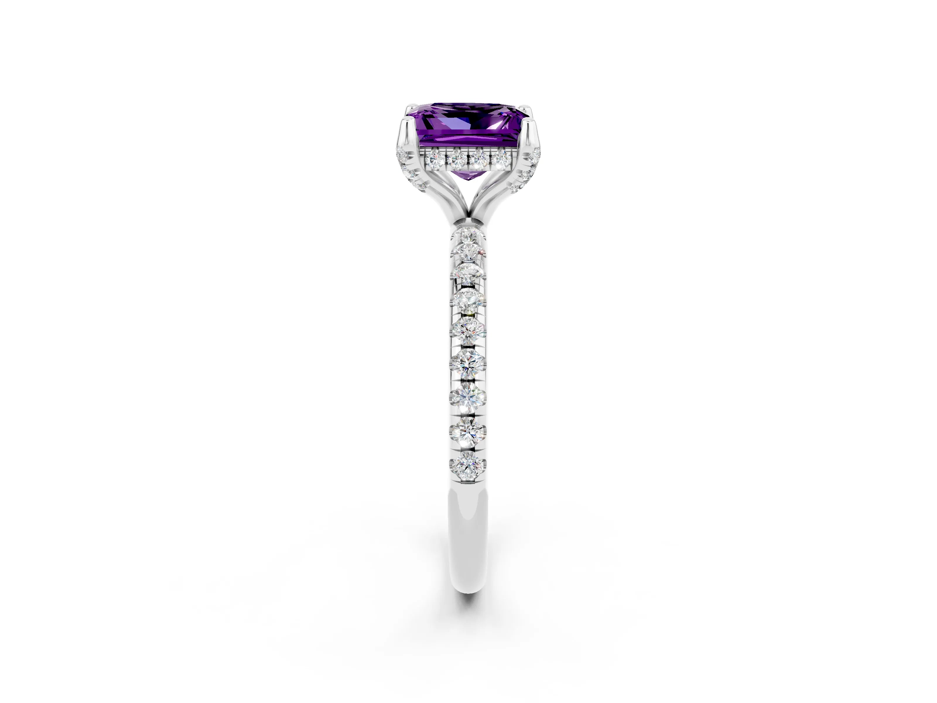 White gold Princess Cut Diamond Solitaire Ring with Four-Prong Setting and Pavé Band_2