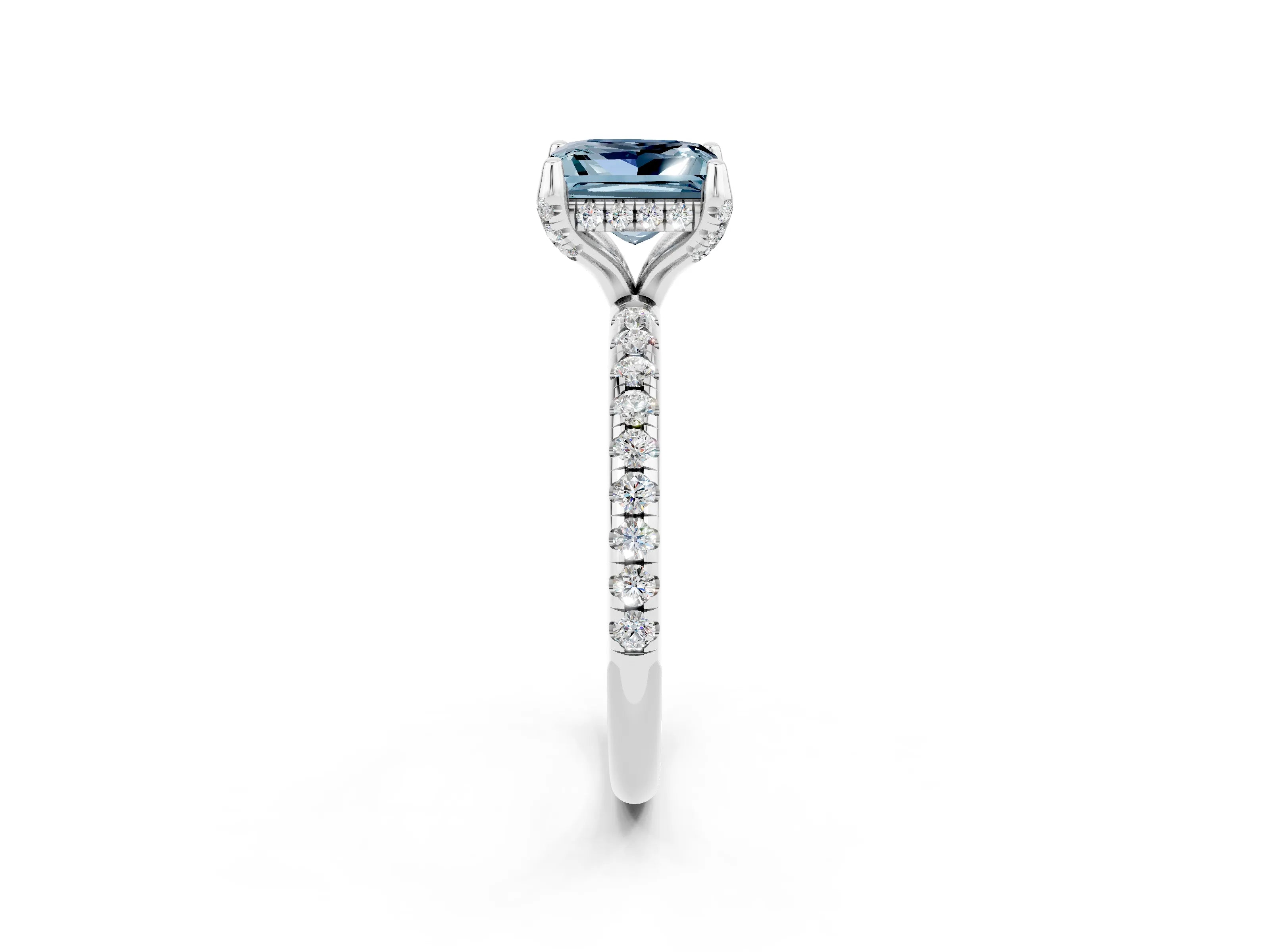 White gold Princess Cut Diamond Solitaire Ring with Four-Prong Setting and Pavé Band_2