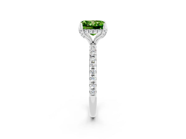 Platinum Princess Cut Diamond Solitaire Ring with Four-Prong Setting and Pavé Band