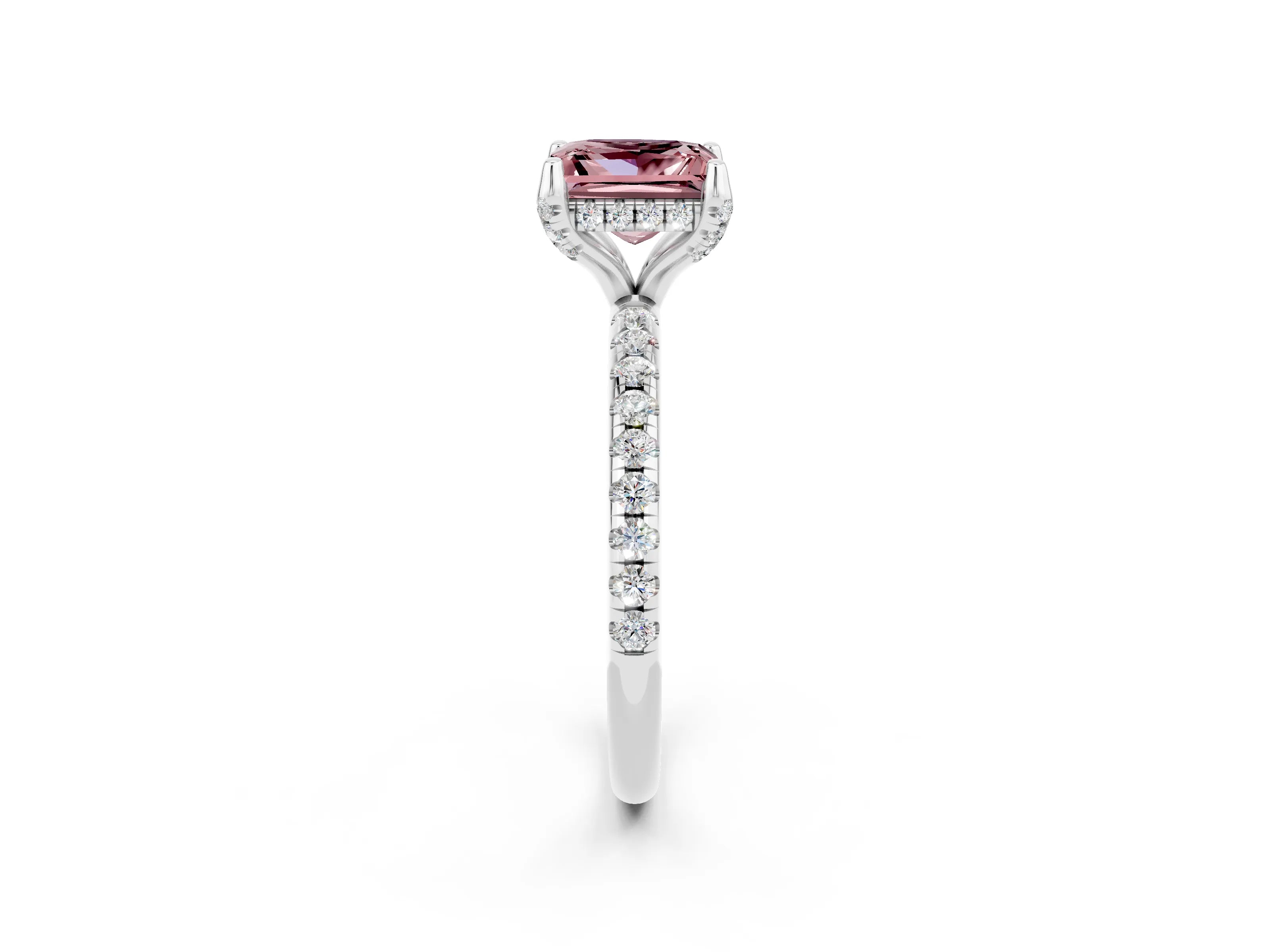 White gold Princess Cut Diamond Solitaire Ring with Four-Prong Setting and Pavé Band_2