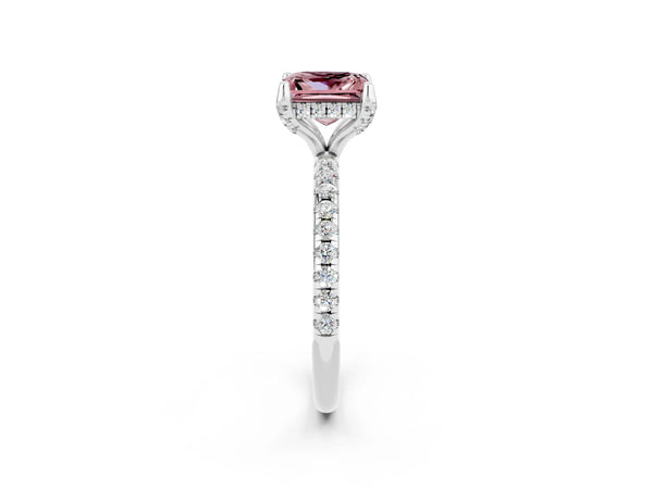 Silver Princess Cut Diamond Solitaire Ring with Four-Prong Setting and Pavé Band