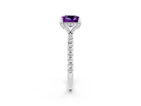 White gold Princess Cut Diamond Solitaire Ring with Four-Prong Setting and Pavé Band_2