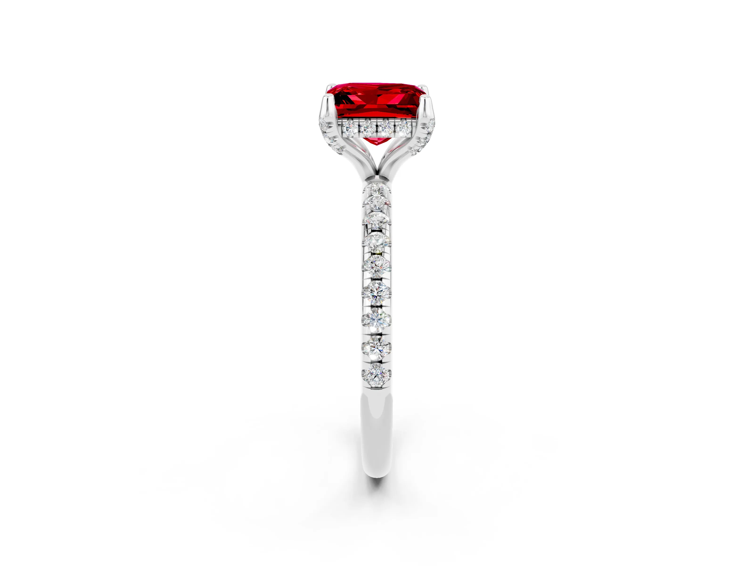 White gold Princess Cut Diamond Solitaire Ring with Four-Prong Setting and Pavé Band_2