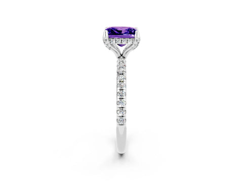White gold Princess Cut Diamond Solitaire Ring with Four-Prong Setting and Pavé Band_2