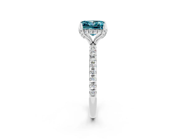Platinum Princess Cut Diamond Solitaire Ring with Four-Prong Setting and Pavé Band