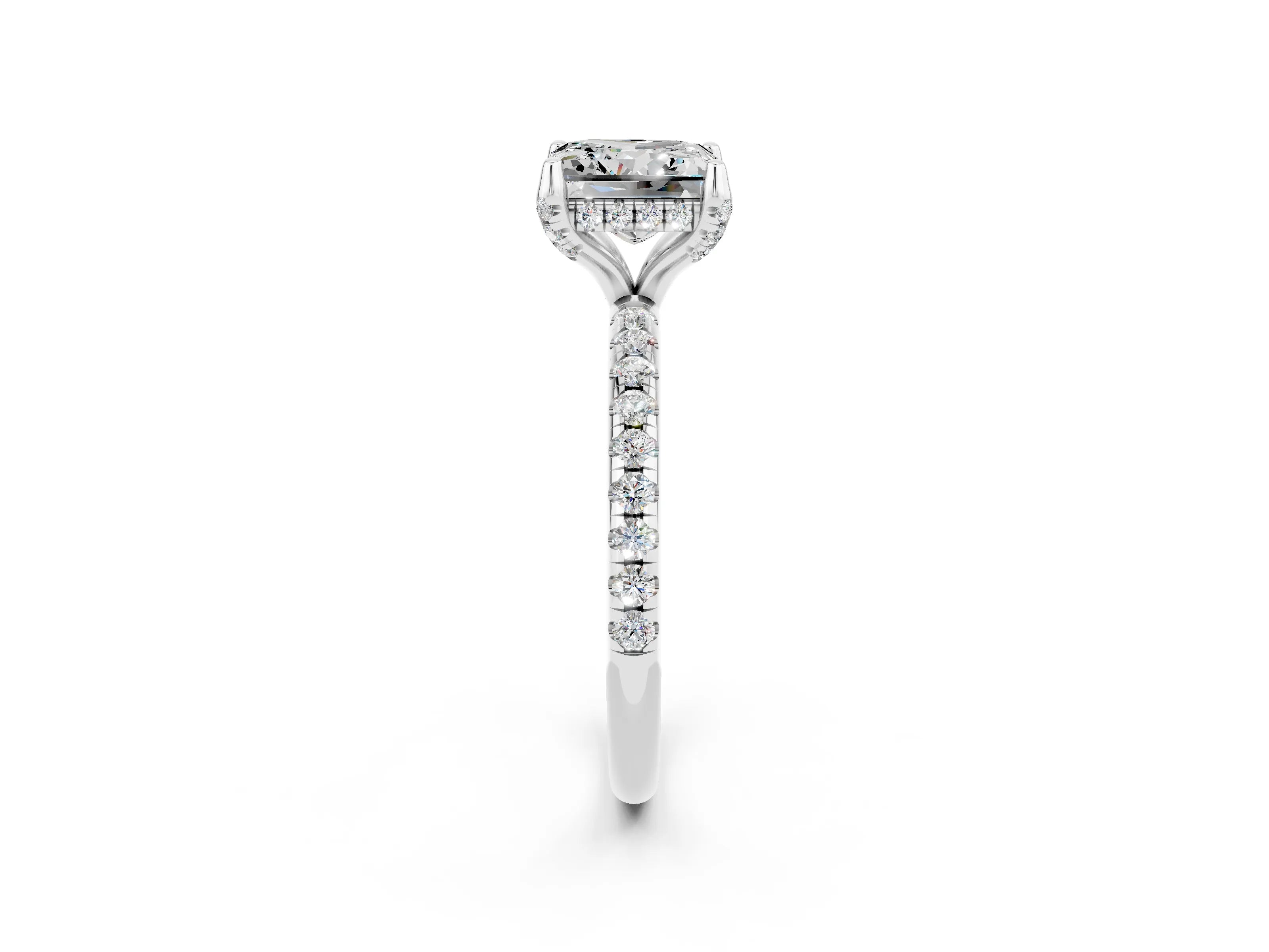 White gold Princess Cut Diamond Solitaire Ring with Four-Prong Setting and Pavé Band_2