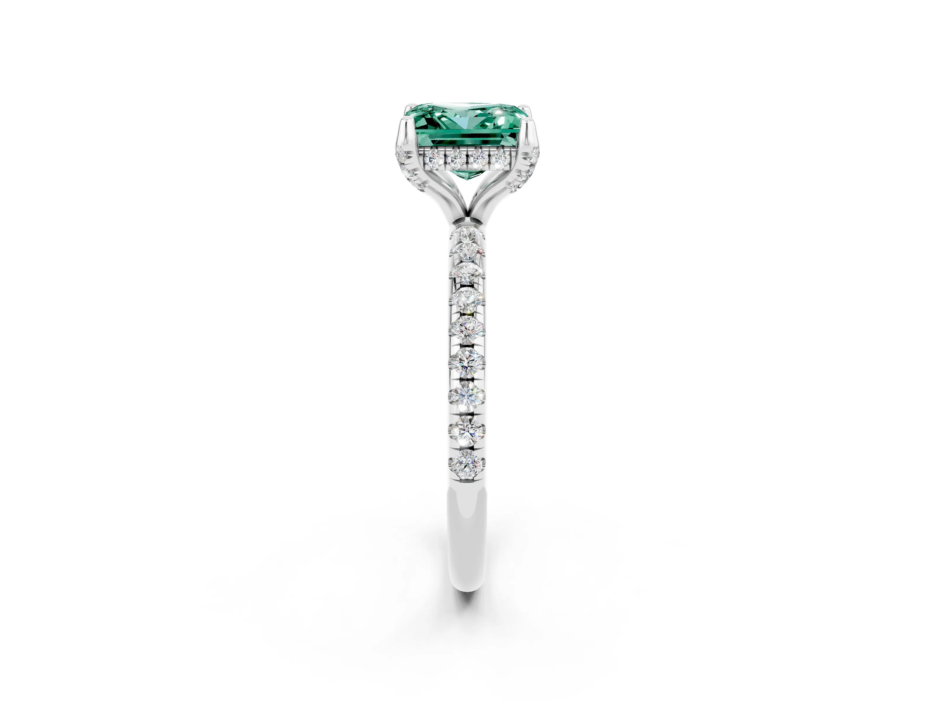 White gold Princess Cut Diamond Solitaire Ring with Four-Prong Setting and Pavé Band_2