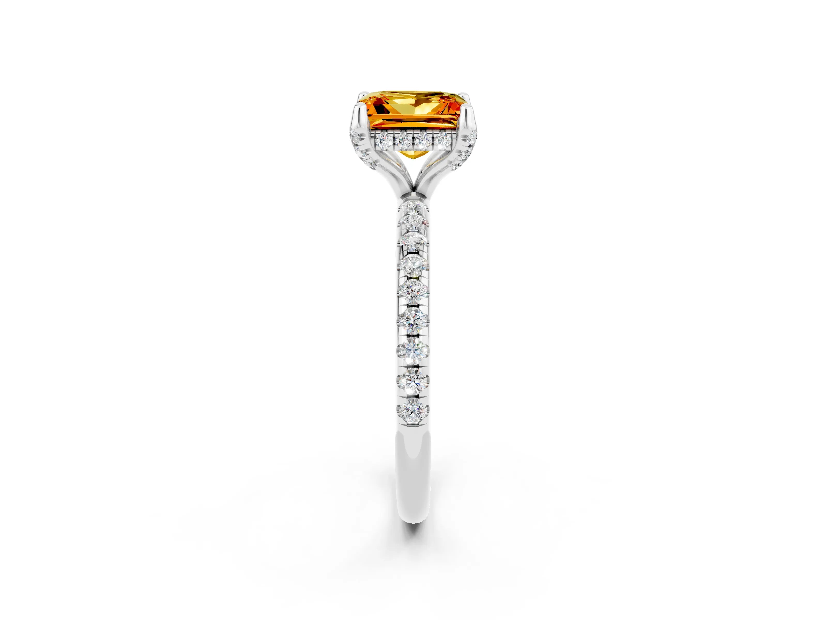 White gold Princess Cut Diamond Solitaire Ring with Four-Prong Setting and Pavé Band_2