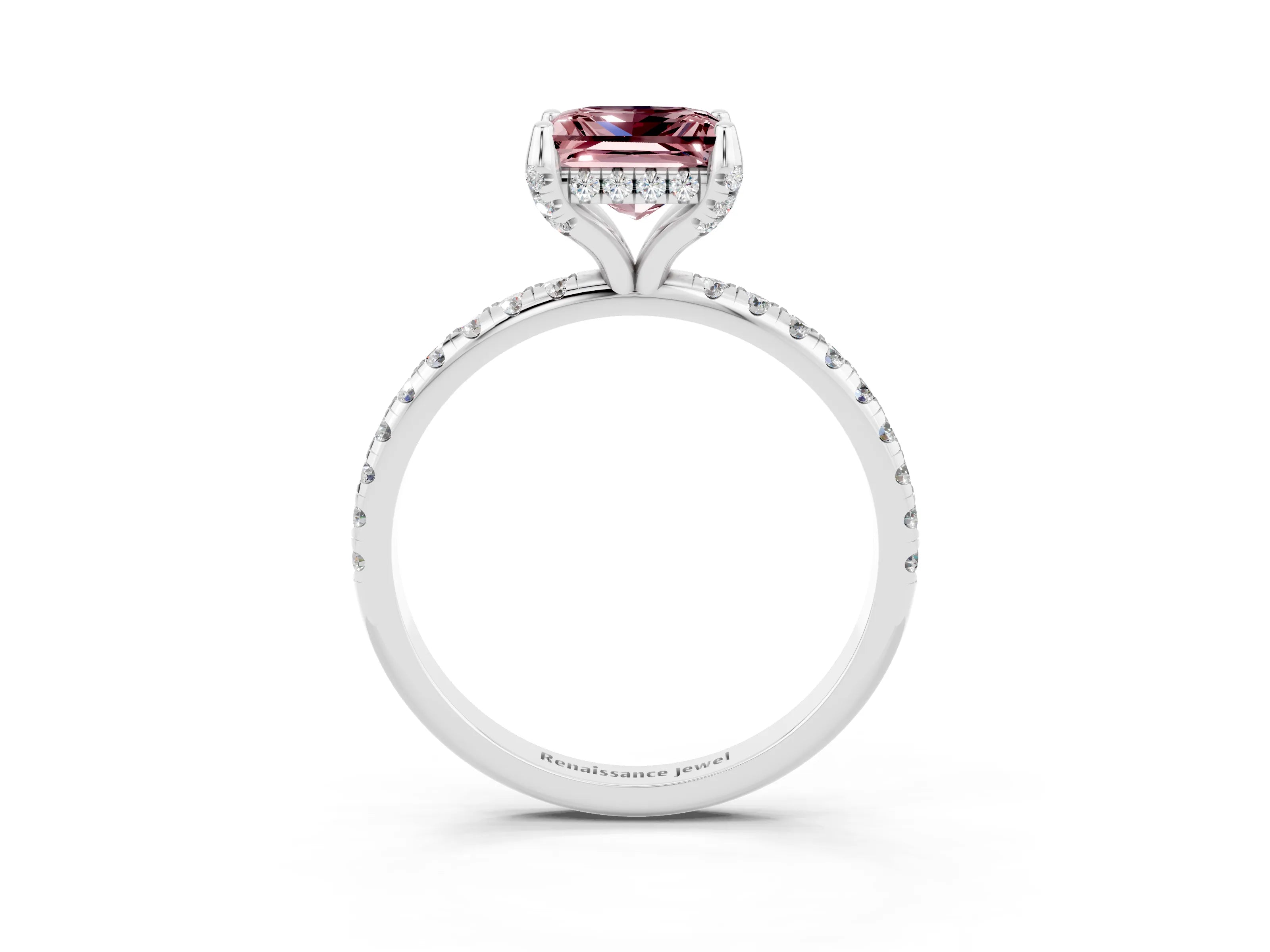 White gold Princess Cut Diamond Solitaire Ring with Four-Prong Setting and Pavé Band_3
