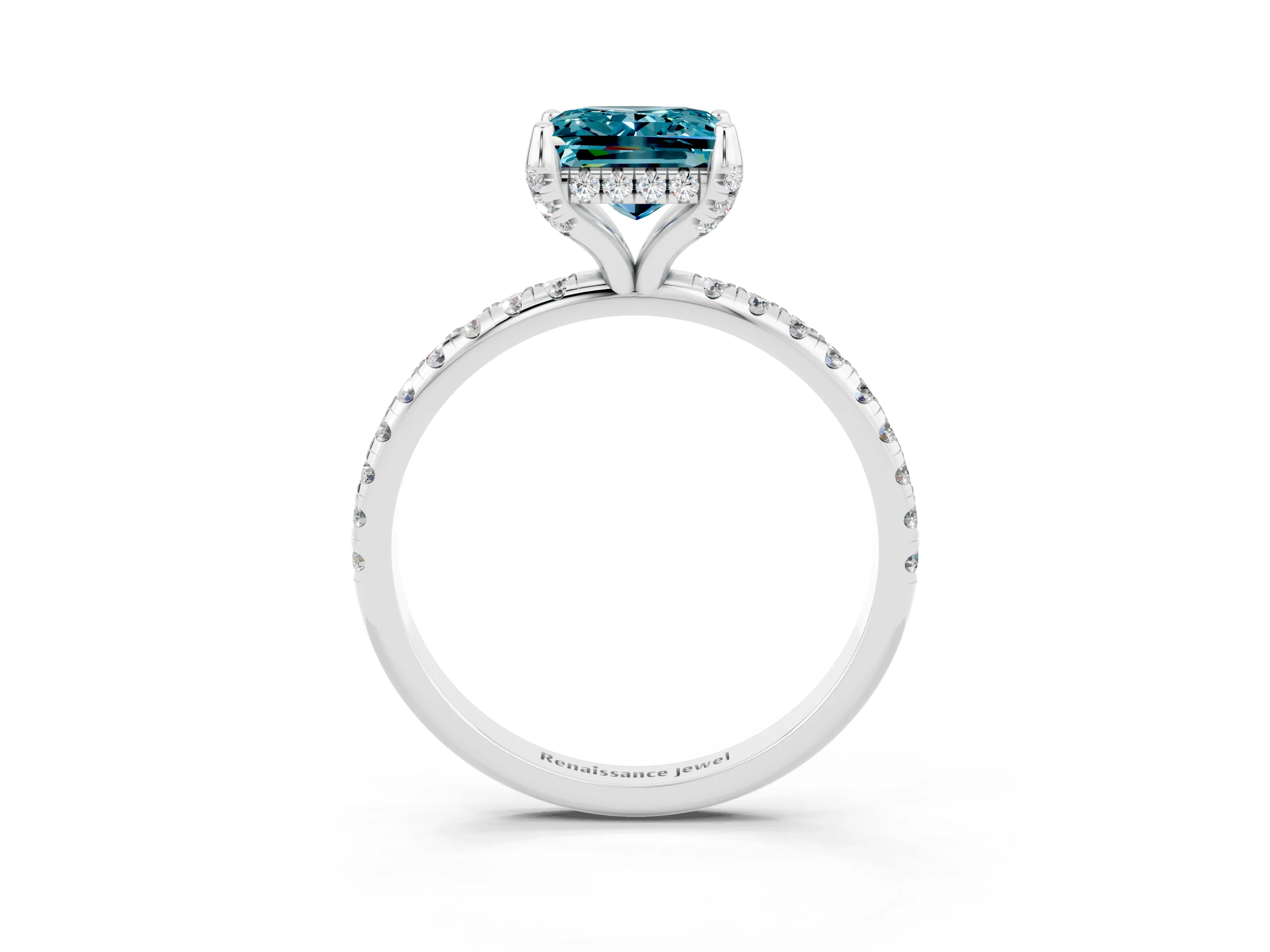 White gold Princess Cut Diamond Solitaire Ring with Four-Prong Setting and Pavé Band_3