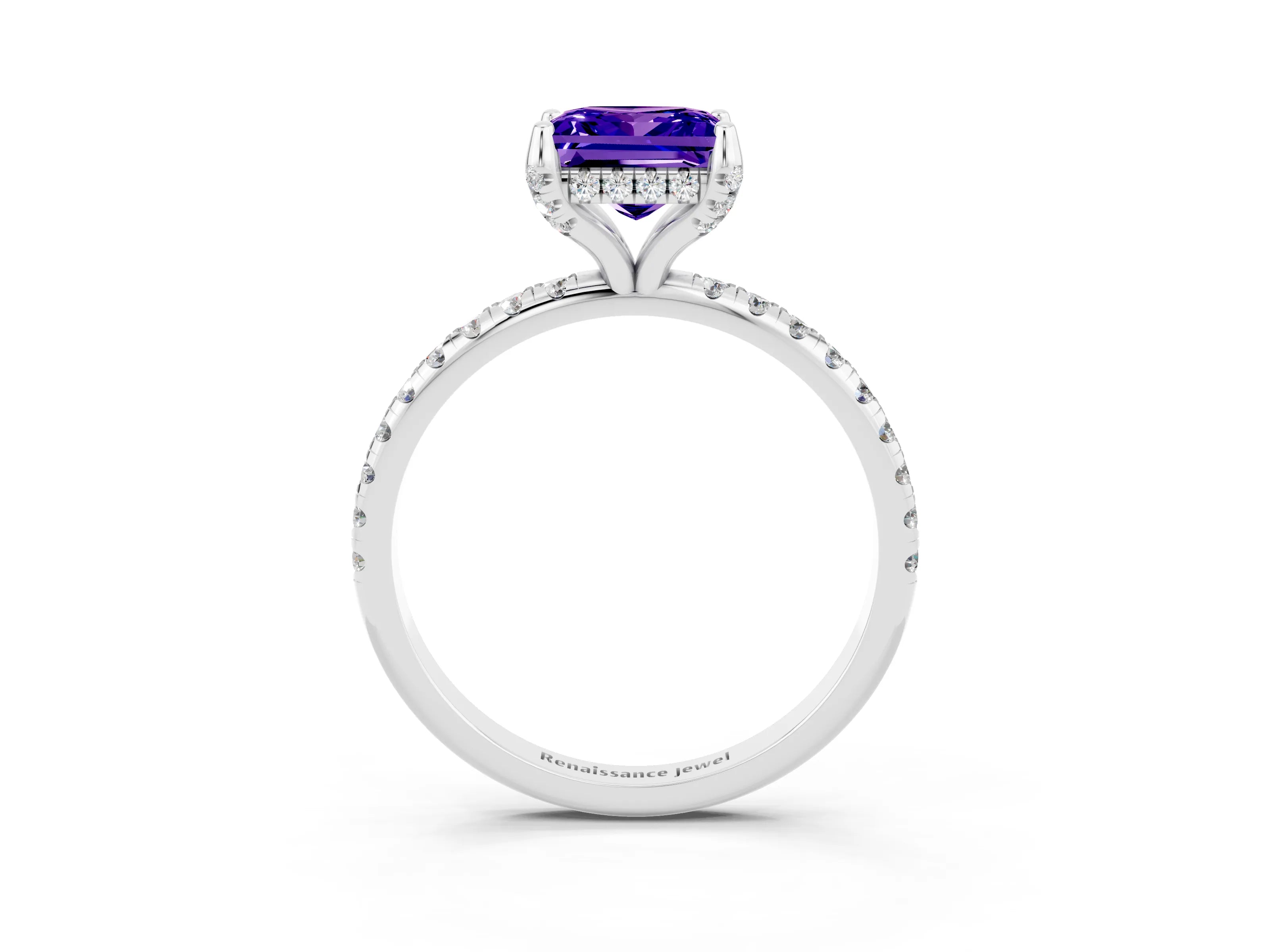 White gold Princess Cut Diamond Solitaire Ring with Four-Prong Setting and Pavé Band_3