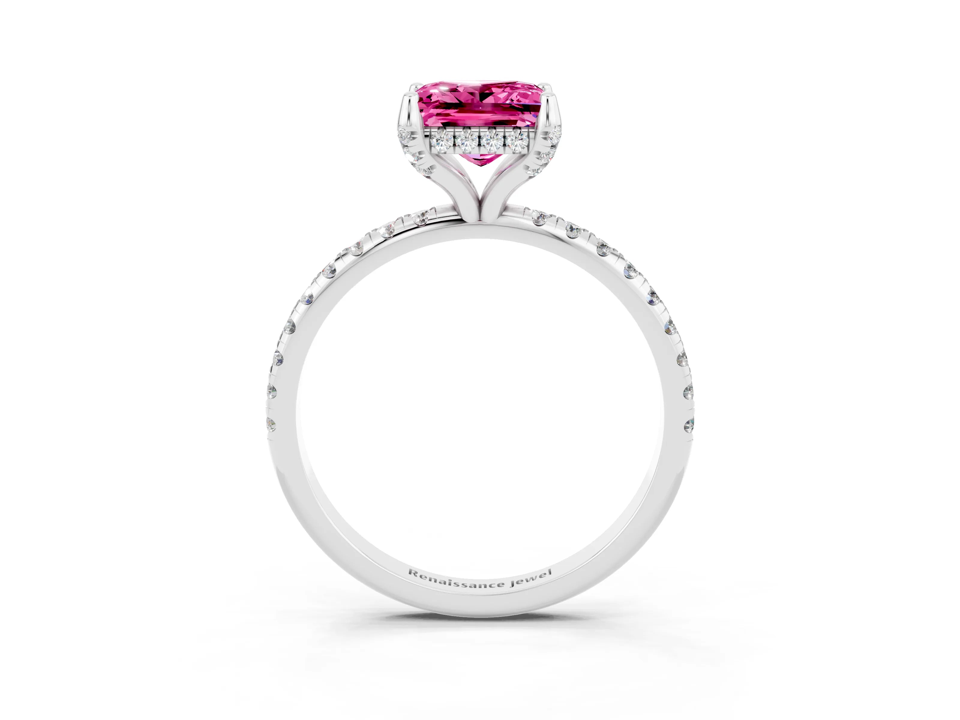 White gold Princess Cut Diamond Solitaire Ring with Four-Prong Setting and Pavé Band_3