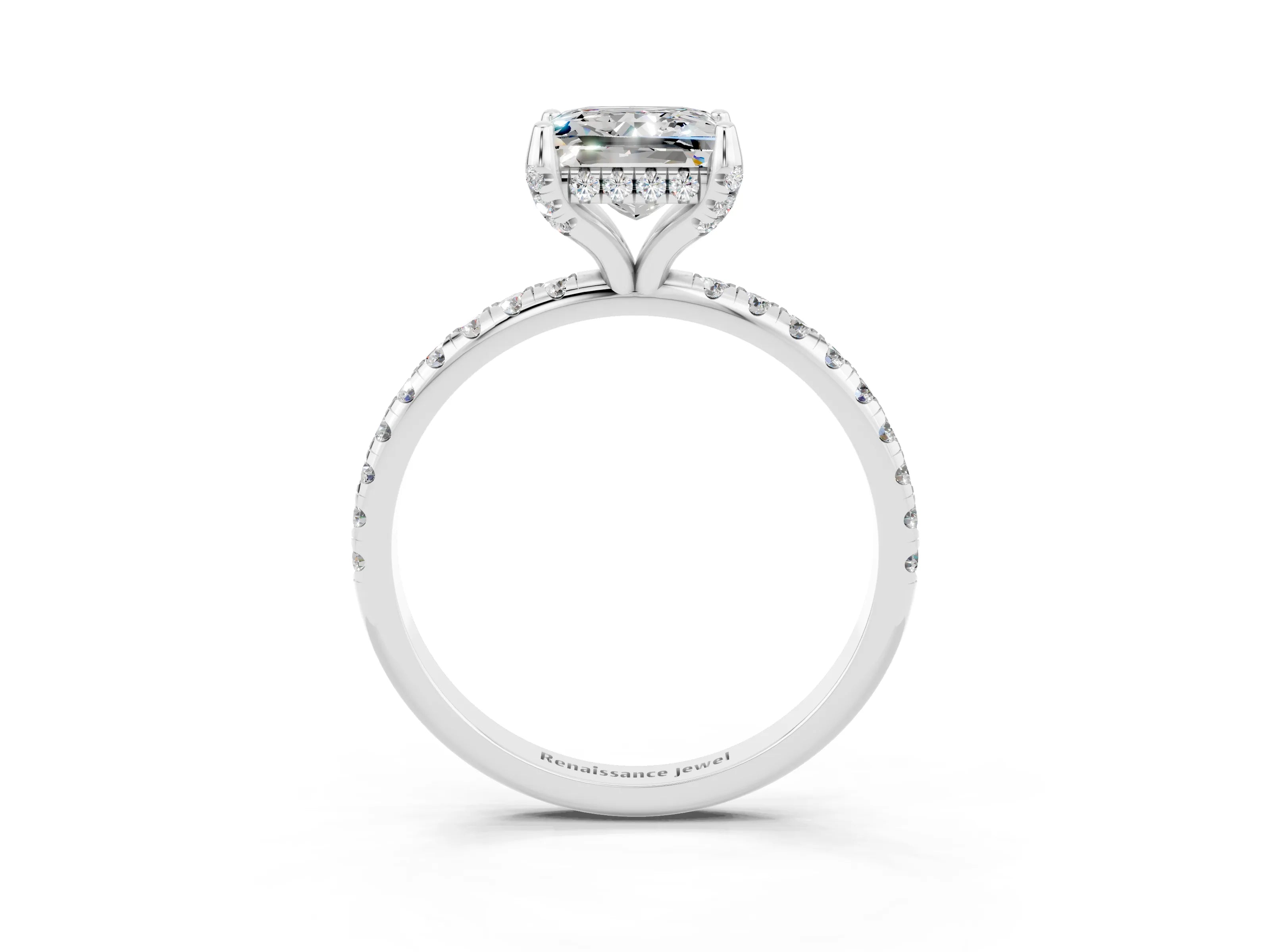 White gold Princess Cut Diamond Solitaire Ring with Four-Prong Setting and Pavé Band_3