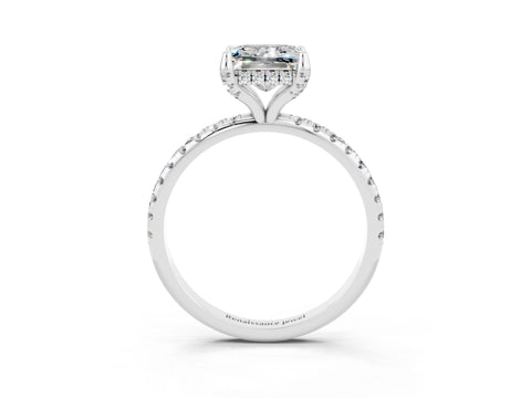 White gold Princess Cut Diamond Solitaire Ring with Four-Prong Setting and Pavé Band_3