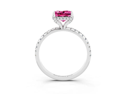 White gold Princess Cut Diamond Solitaire Ring with Four-Prong Setting and Pavé Band_3