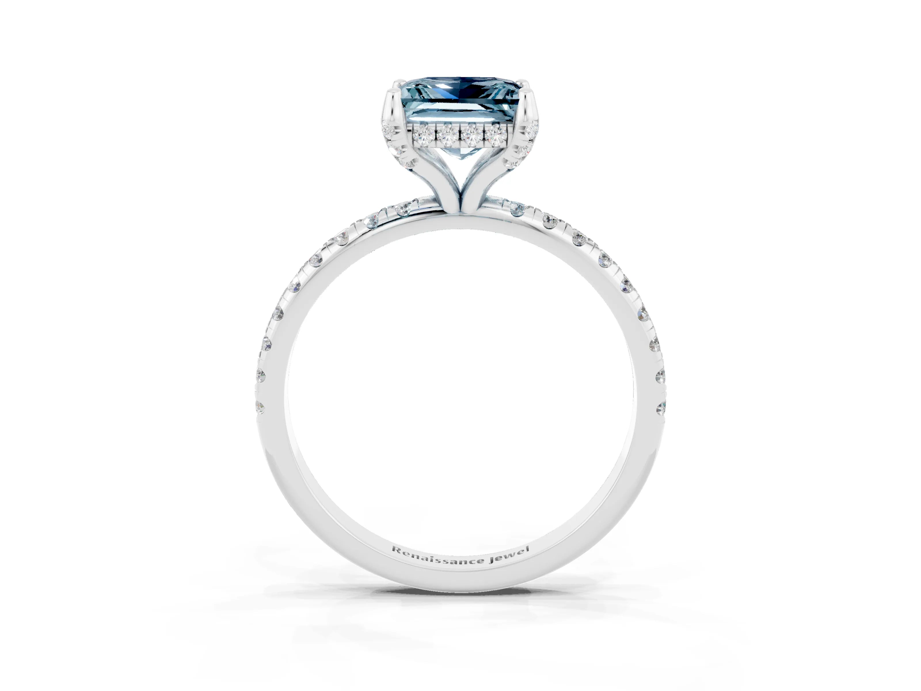White gold Princess Cut Diamond Solitaire Ring with Four-Prong Setting and Pavé Band_3