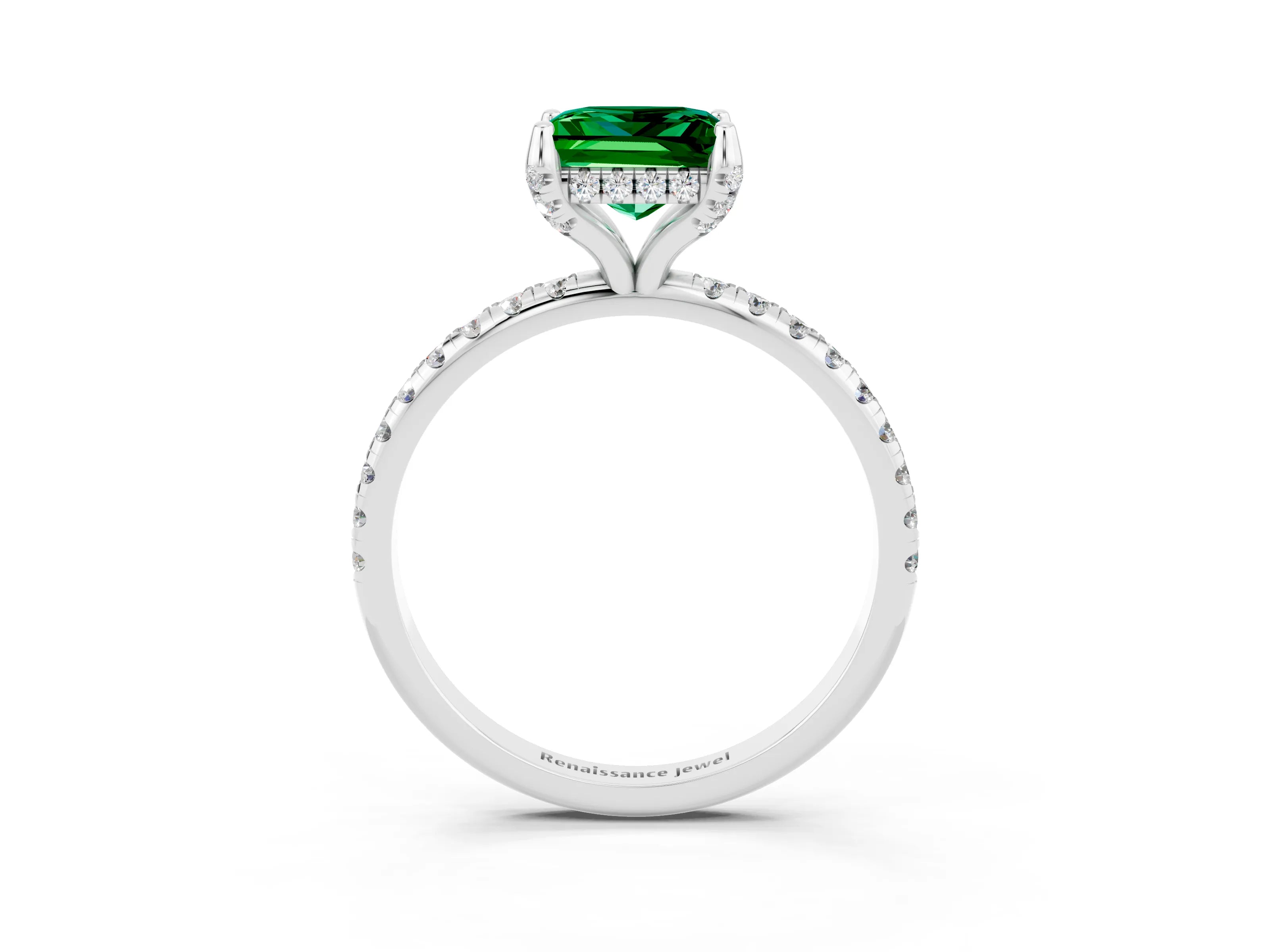 White gold Princess Cut Diamond Solitaire Ring with Four-Prong Setting and Pavé Band_3