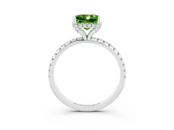 White gold Princess Cut Diamond Solitaire Ring with Four-Prong Setting and Pavé Band