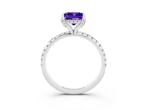 White gold Princess Cut Diamond Solitaire Ring with Four-Prong Setting and Pavé Band_3