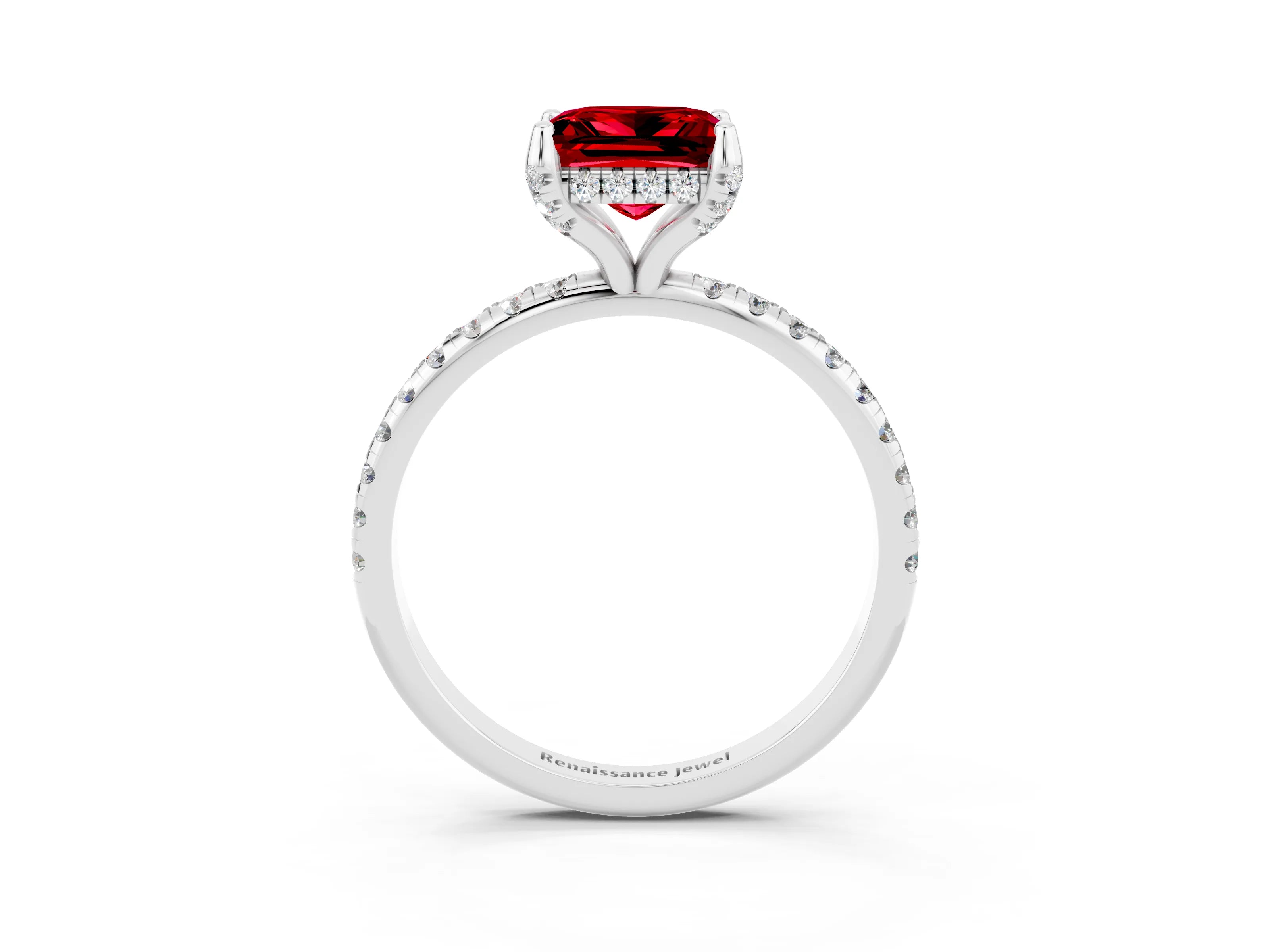 White gold Princess Cut Diamond Solitaire Ring with Four-Prong Setting and Pavé Band_3