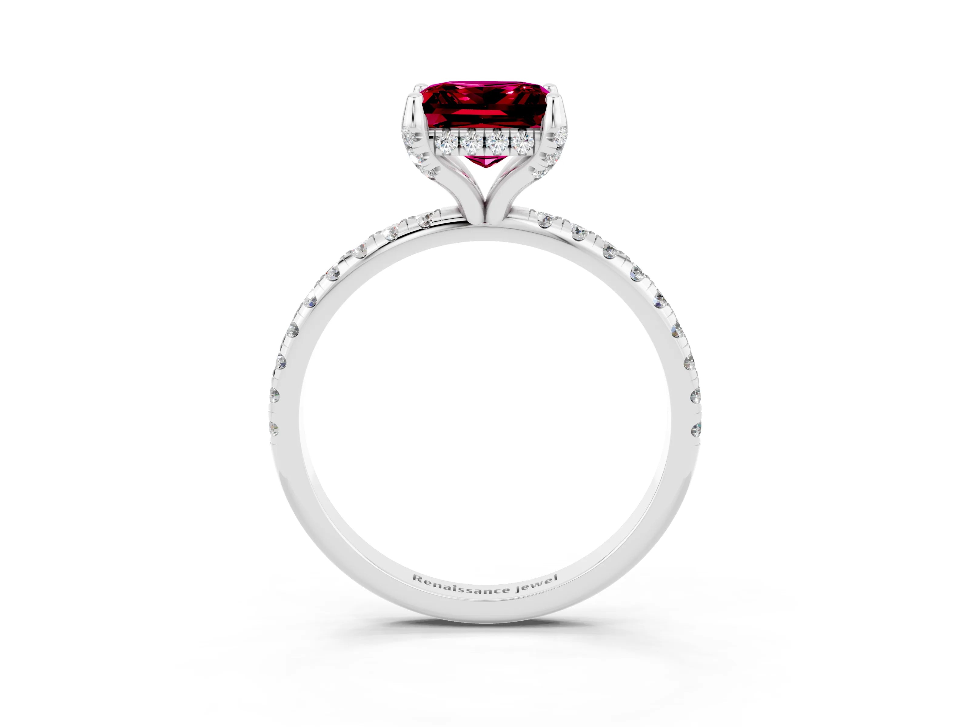 White gold Princess Cut Diamond Solitaire Ring with Four-Prong Setting and Pavé Band_3