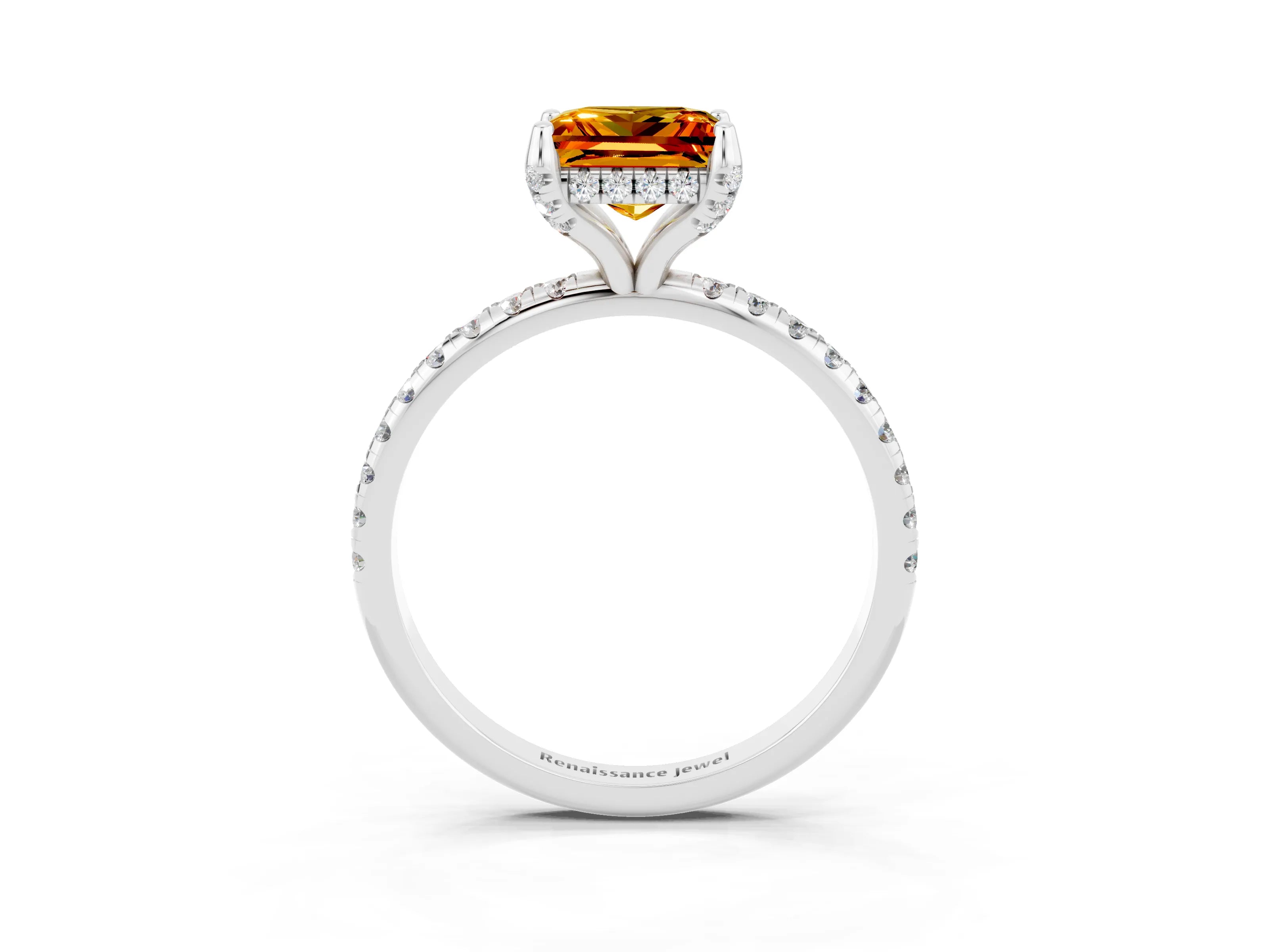 White gold Princess Cut Diamond Solitaire Ring with Four-Prong Setting and Pavé Band_3