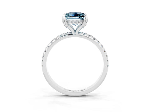 White gold Princess Cut Diamond Solitaire Ring with Four-Prong Setting and Pavé Band_3