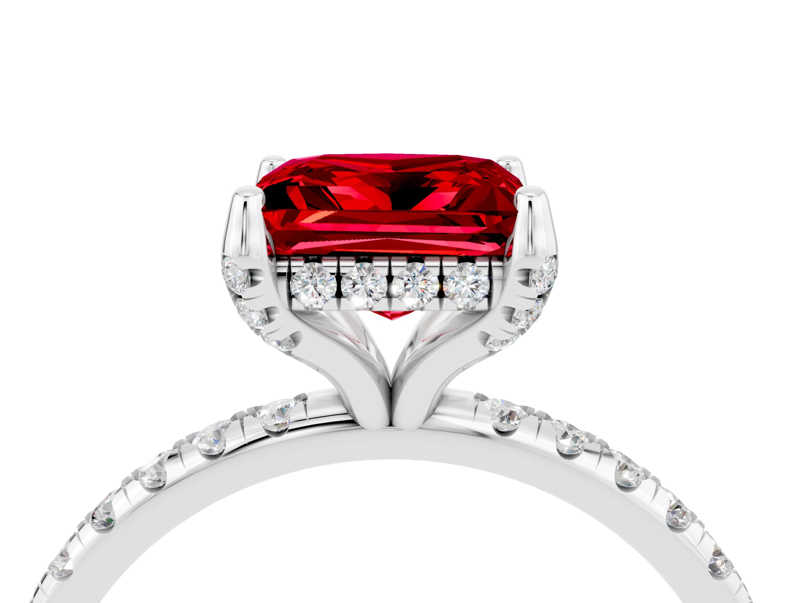 White gold Princess Cut Diamond Solitaire Ring with Four-Prong Setting and Pavé Band_4