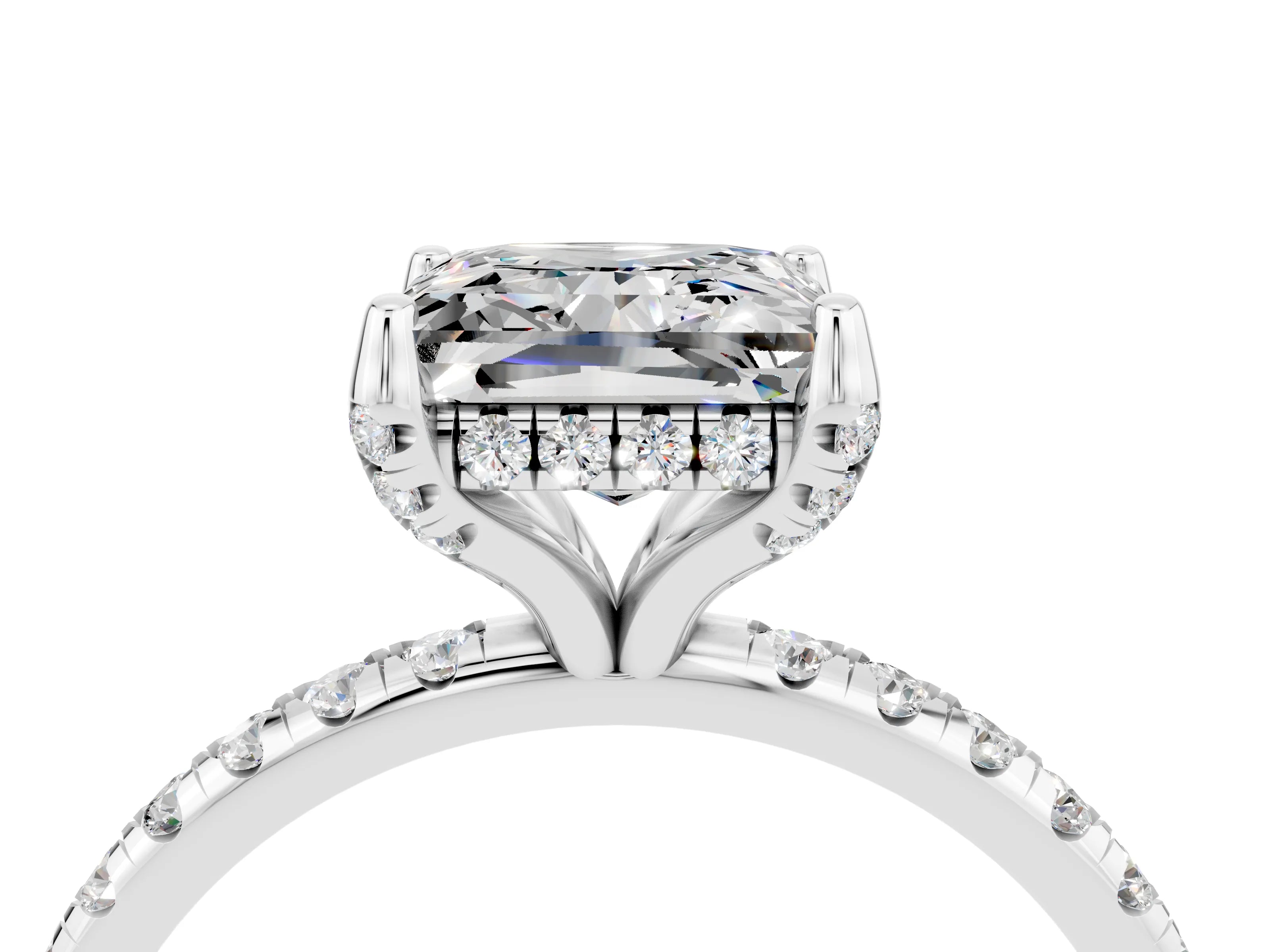 White gold Princess Cut Diamond Solitaire Ring with Four-Prong Setting and Pavé Band_4