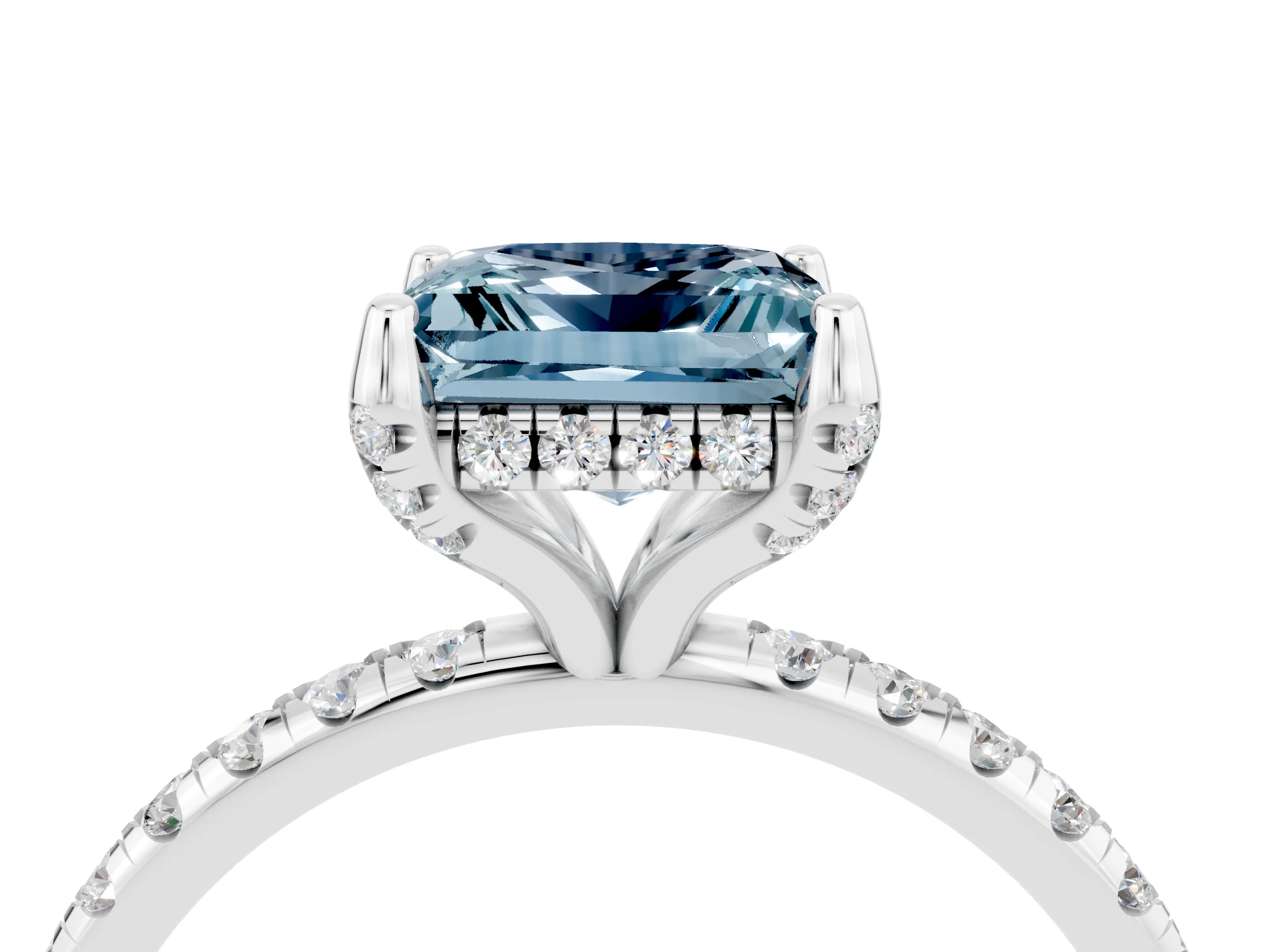 White gold Princess Cut Diamond Solitaire Ring with Four-Prong Setting and Pavé Band_4