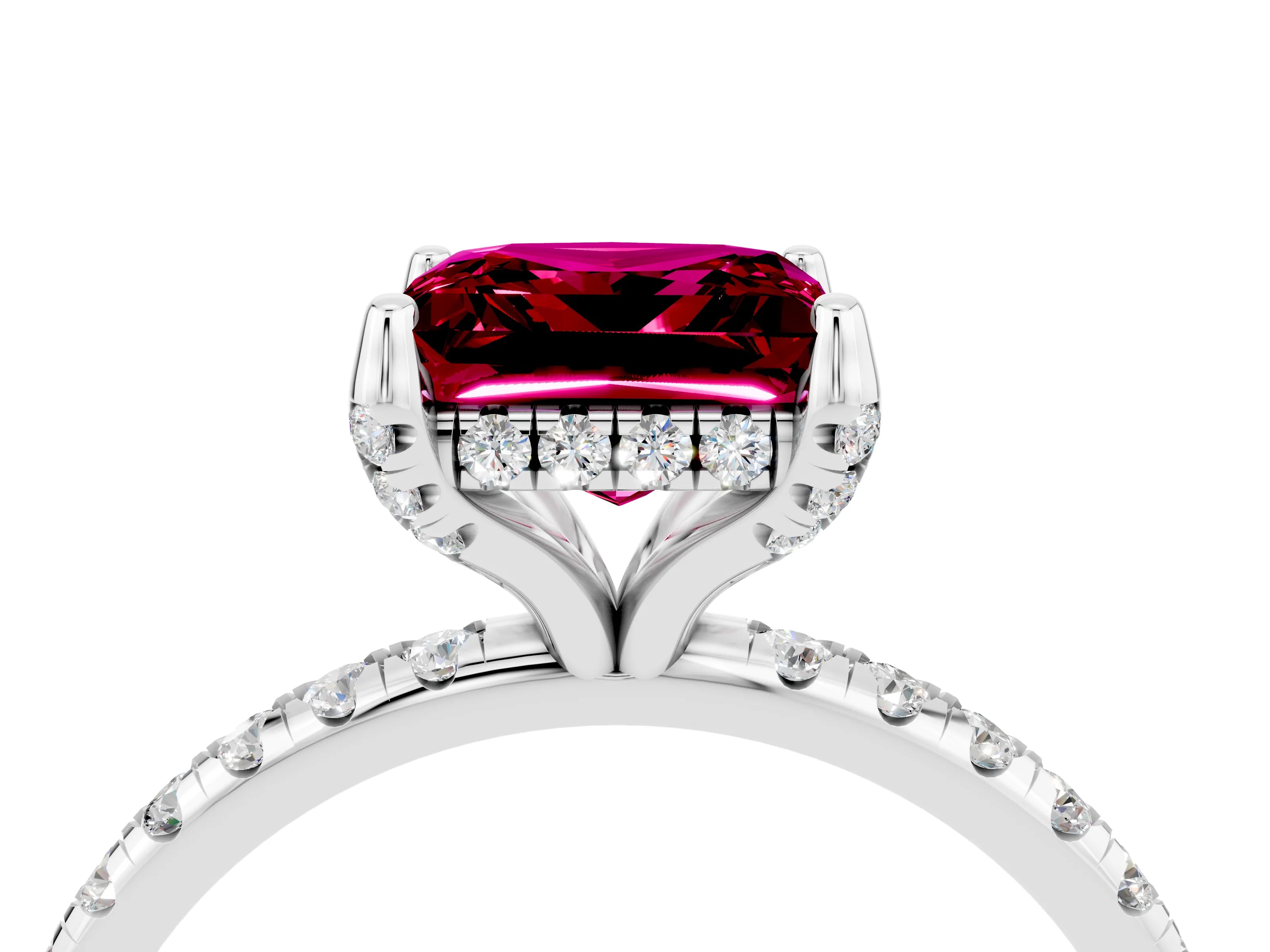 White gold Princess Cut Diamond Solitaire Ring with Four-Prong Setting and Pavé Band_4