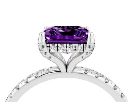 White gold Princess Cut Diamond Solitaire Ring with Four-Prong Setting and Pavé Band_4