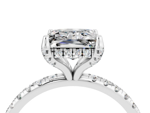 White gold Princess Cut Diamond Solitaire Ring with Four-Prong Setting and Pavé Band_4