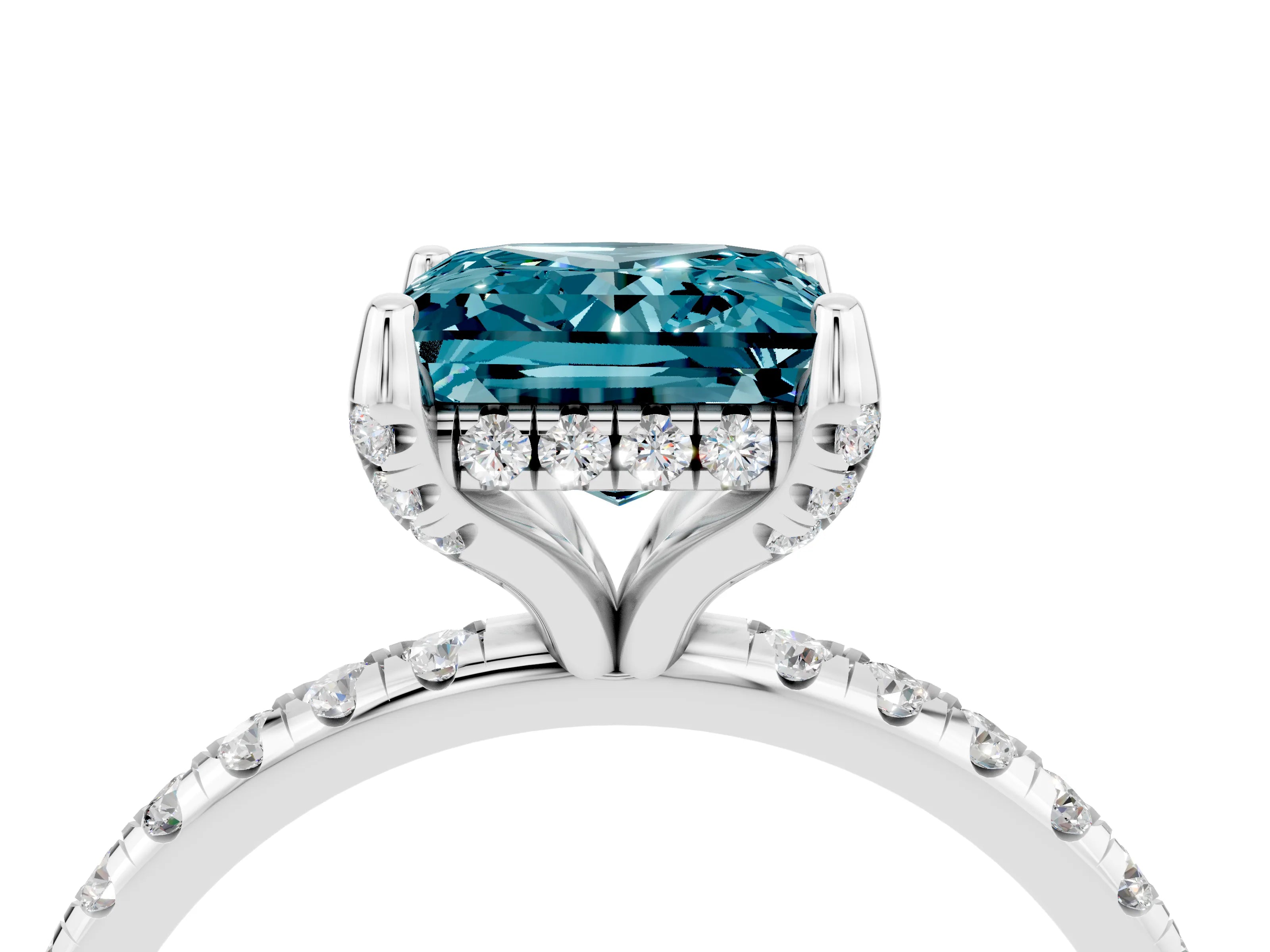 White gold Princess Cut Diamond Solitaire Ring with Four-Prong Setting and Pavé Band_4