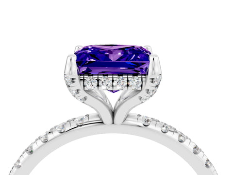 White gold Princess Cut Diamond Solitaire Ring with Four-Prong Setting and Pavé Band_4