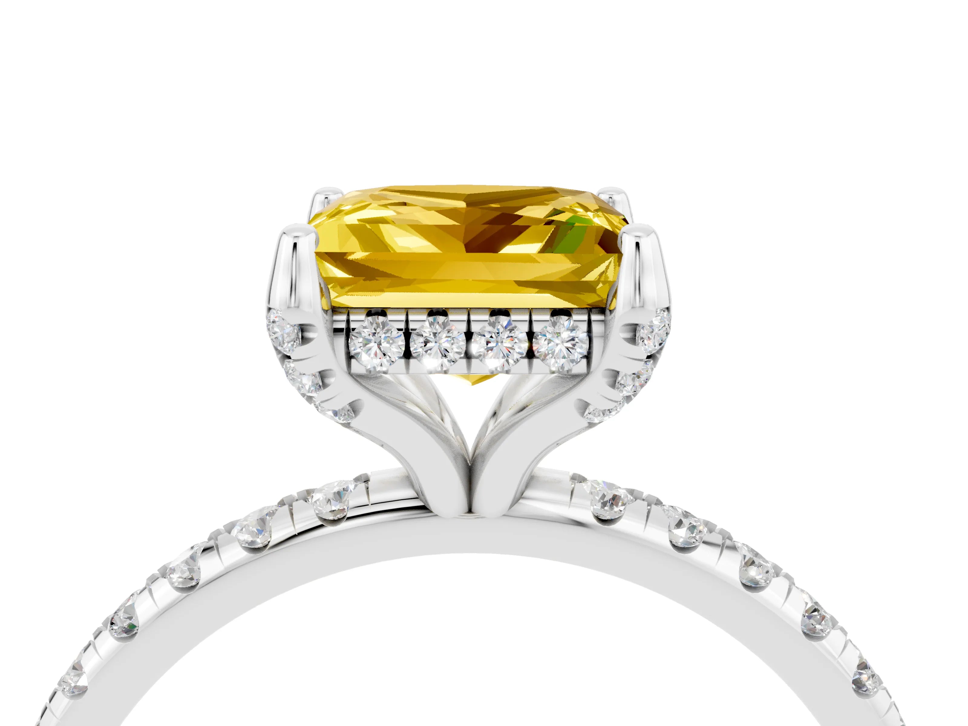 White gold Princess Cut Diamond Solitaire Ring with Four-Prong Setting and Pavé Band_4
