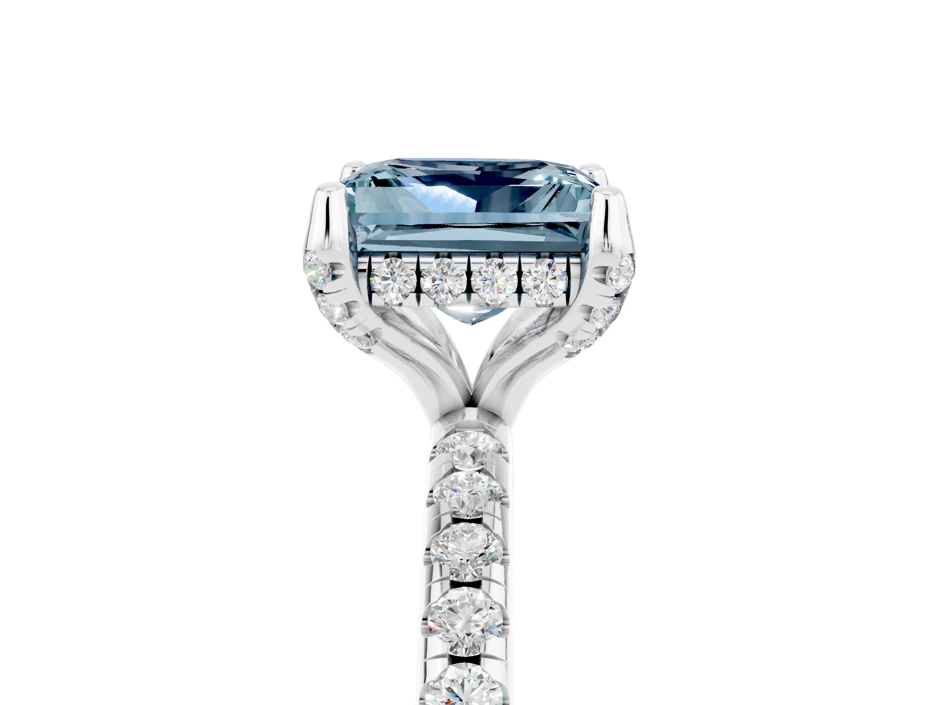 White gold Princess Cut Diamond Solitaire Ring with Four-Prong Setting and Pavé Band_5