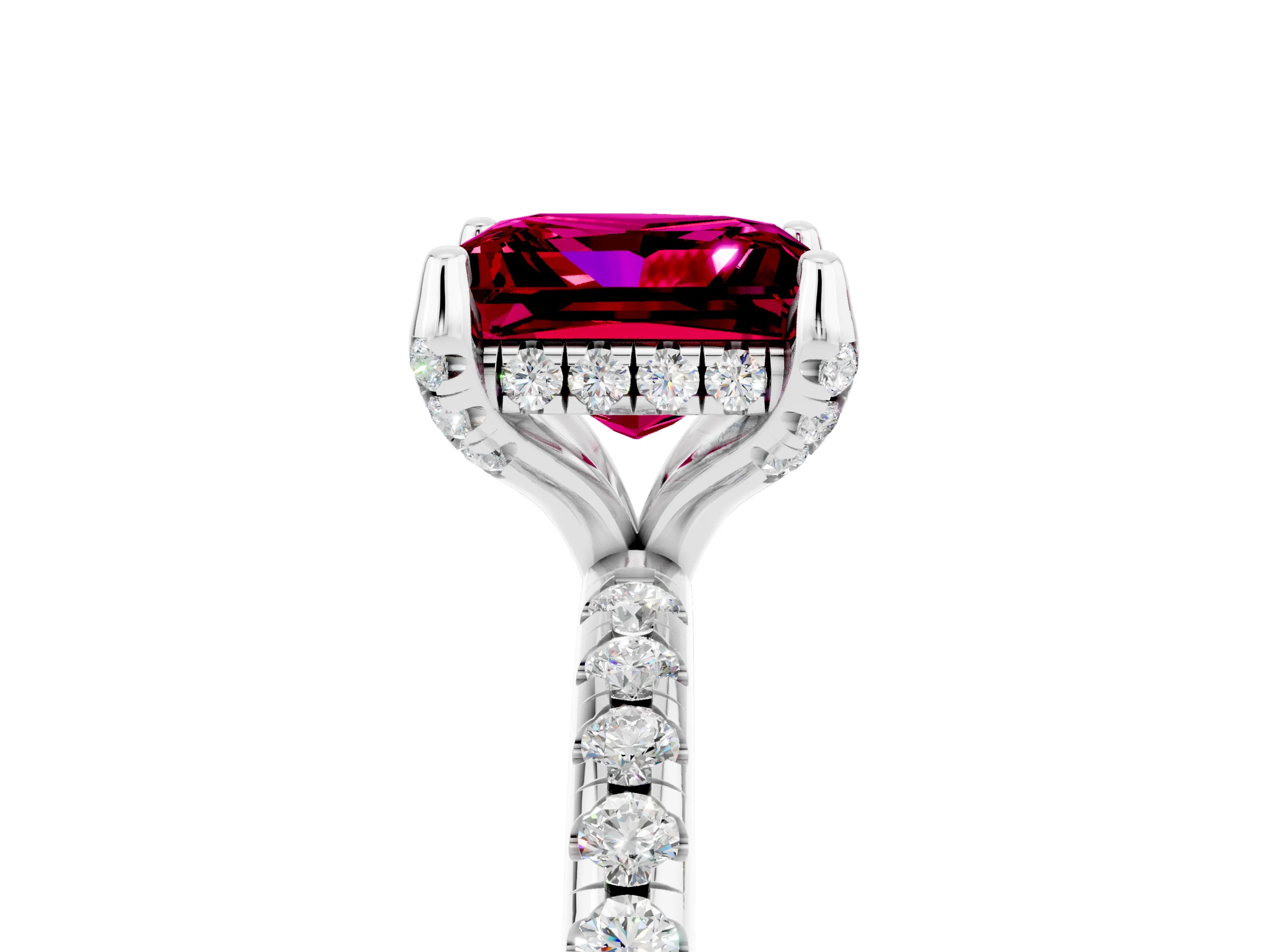 White gold Princess Cut Diamond Solitaire Ring with Four-Prong Setting and Pavé Band_5