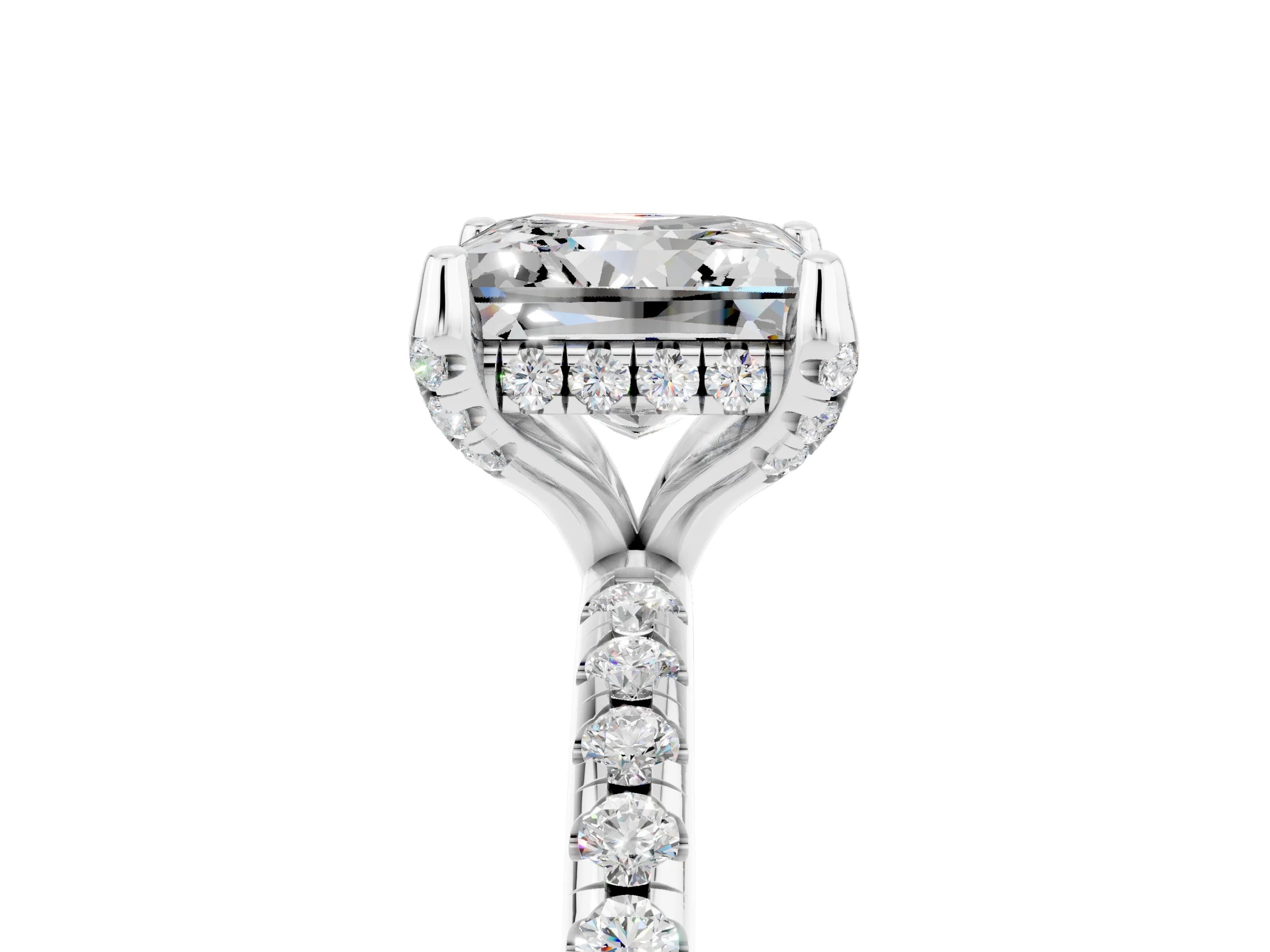 White gold Princess Cut Diamond Solitaire Ring with Four-Prong Setting and Pavé Band_5
