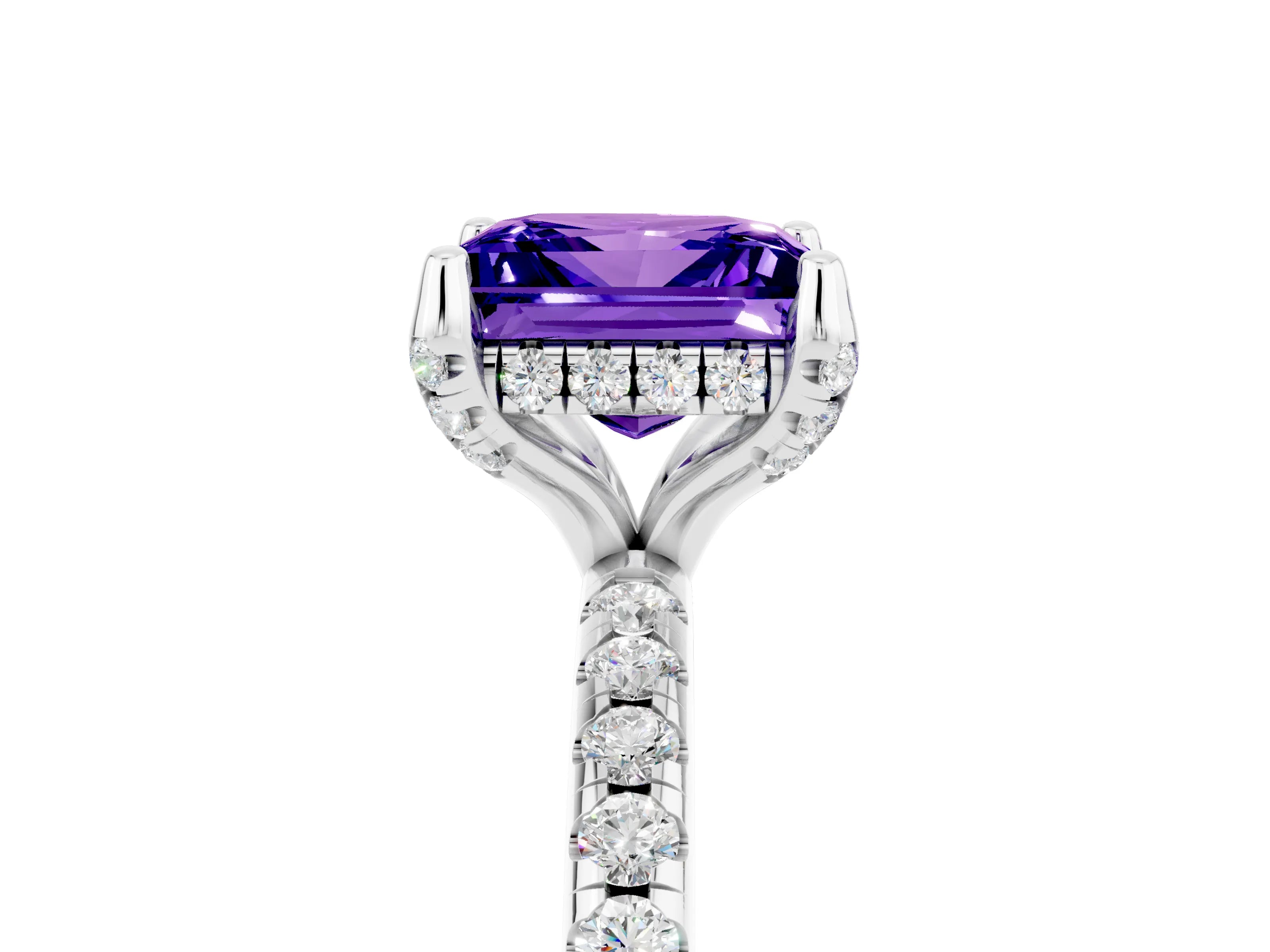 White gold Princess Cut Diamond Solitaire Ring with Four-Prong Setting and Pavé Band_5