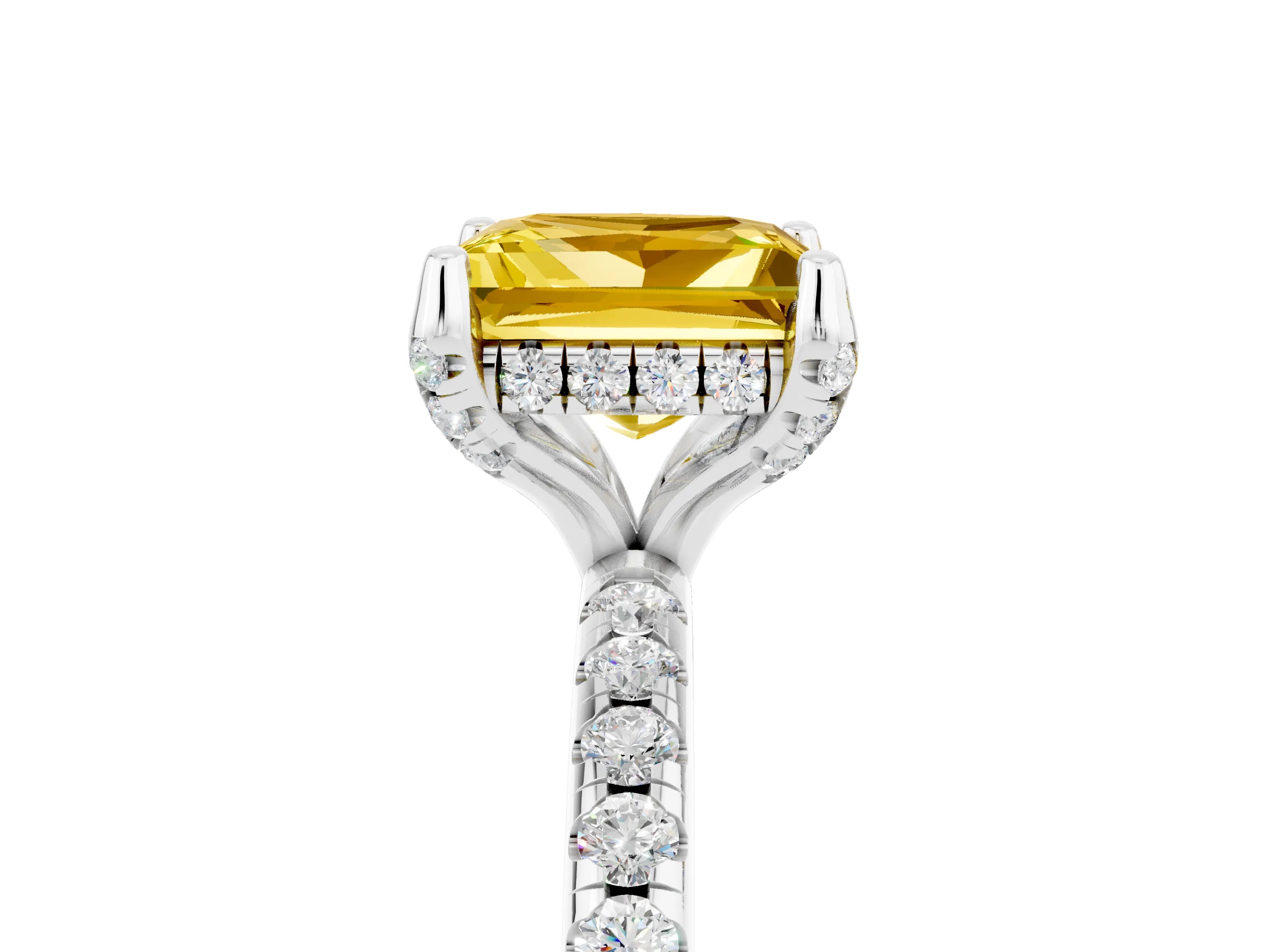 White gold Princess Cut Diamond Solitaire Ring with Four-Prong Setting and Pavé Band_5