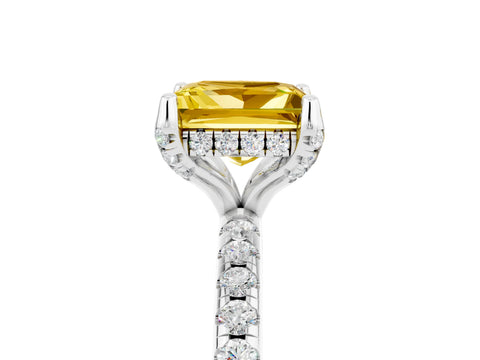 White gold Princess Cut Diamond Solitaire Ring with Four-Prong Setting and Pavé Band_5