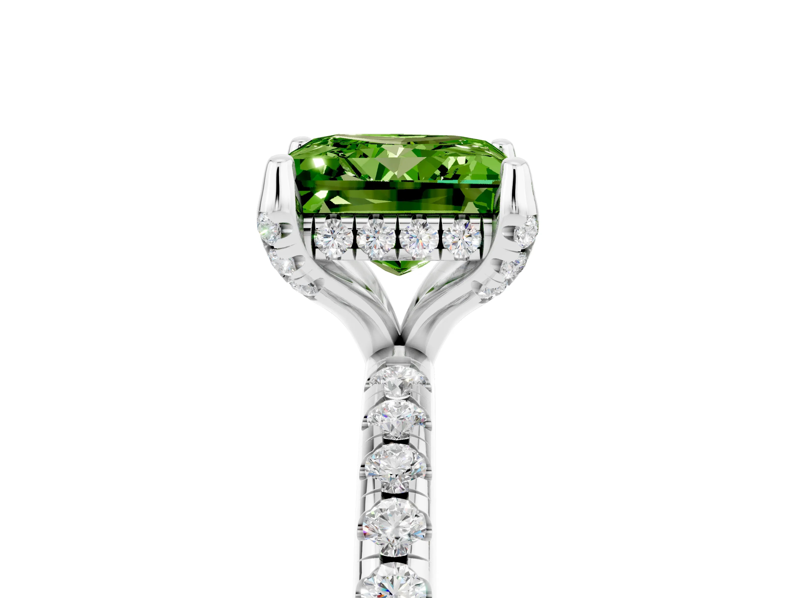 White gold Princess Cut Diamond Solitaire Ring with Four-Prong Setting and Pavé Band_5