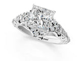 White gold Princess Cut Diamond Solitaire Ring with Hidden Halo and Pavé Band_34