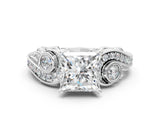 White gold Princess Cut Diamond Solitaire Ring with Milgrain Pavé Band and Four-Prong Setting_265