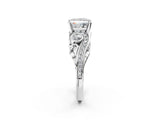 White gold Princess Cut Diamond Solitaire Ring with Milgrain Pavé Band and Four-Prong Setting_267