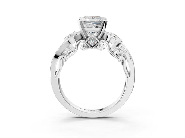 Platinum Princess Cut Vintage Swirl Engagement Ring Setting with Bezel Side Accents