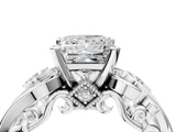 White gold Princess Cut Diamond Solitaire Ring with Milgrain Pavé Band and Four-Prong Setting_269