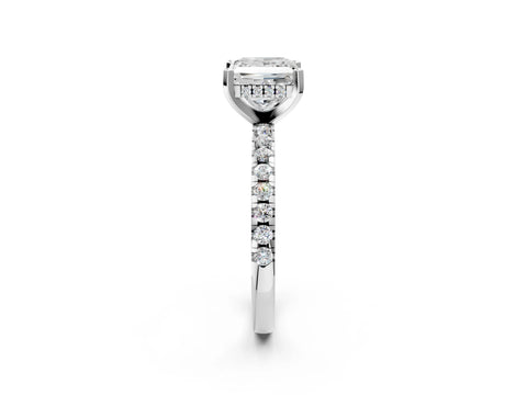 Silver 1.58 Carat F VS1 Princess Diamond Solitaire Ring with Round  Pavé Band and Four-Prong Setting