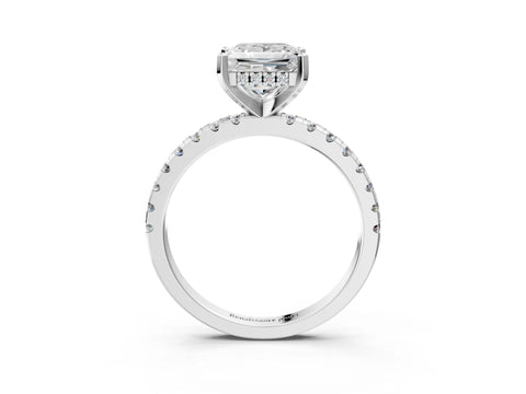 Silver 1.58 Carat F VS1 Princess Diamond Solitaire Ring with Round  Pavé Band and Four-Prong Setting